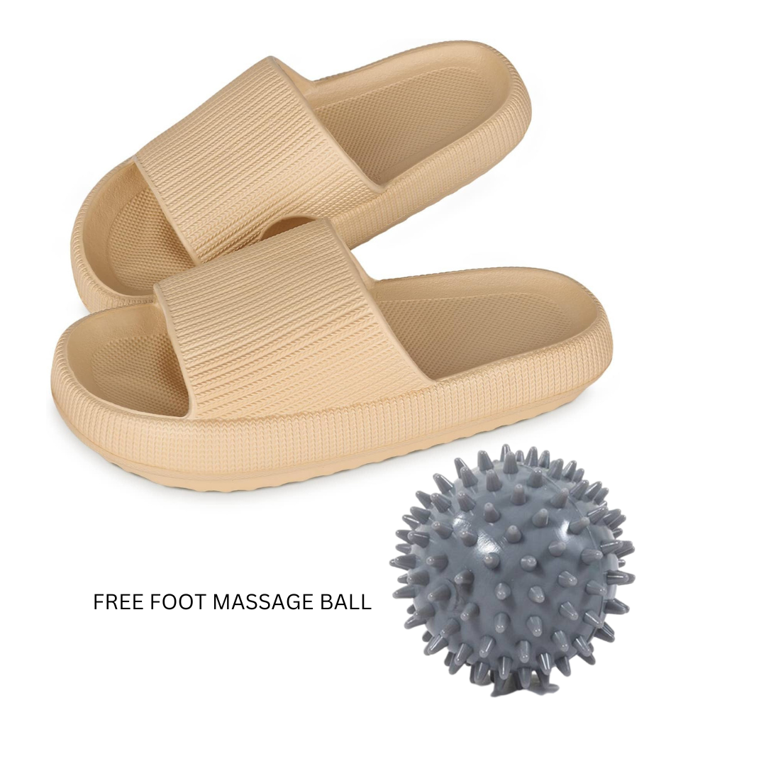Khaki Slippers Pillow Cloud Sliders for Women Plus Foot Massage Roller