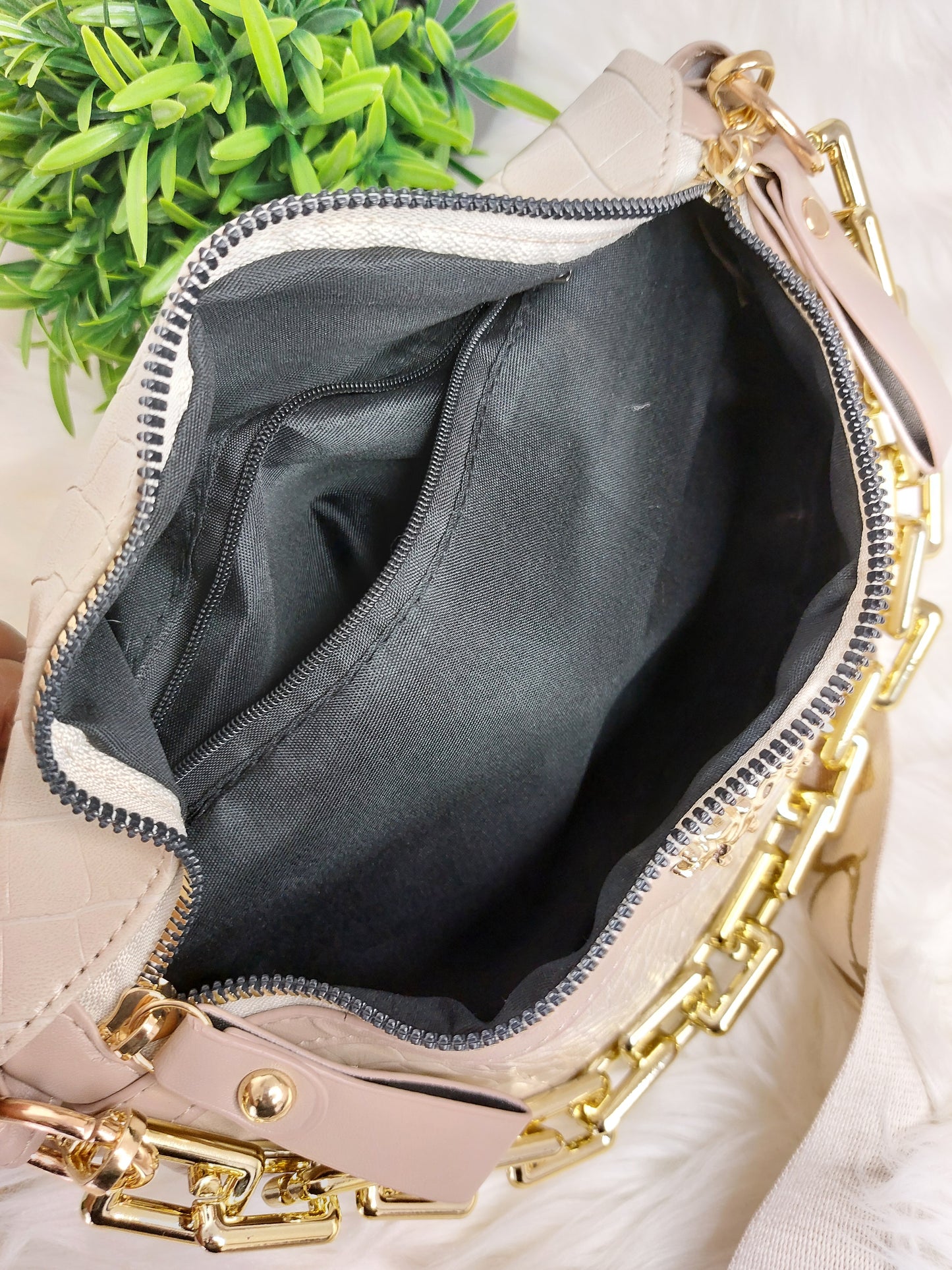 Small Crossbody Leather Shoulder Bag for Women - Beige