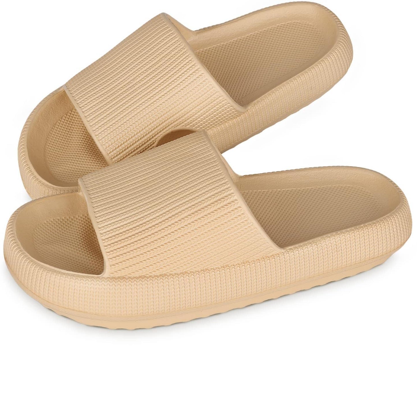 Khaki Slippers Pillow Cloud Sliders for Women Plus Foot Massage Roller