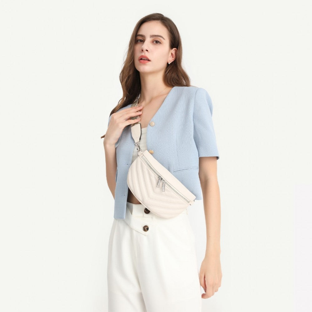 Small Crossbody Leather Quilted Shoulder Bag for Women - Beige