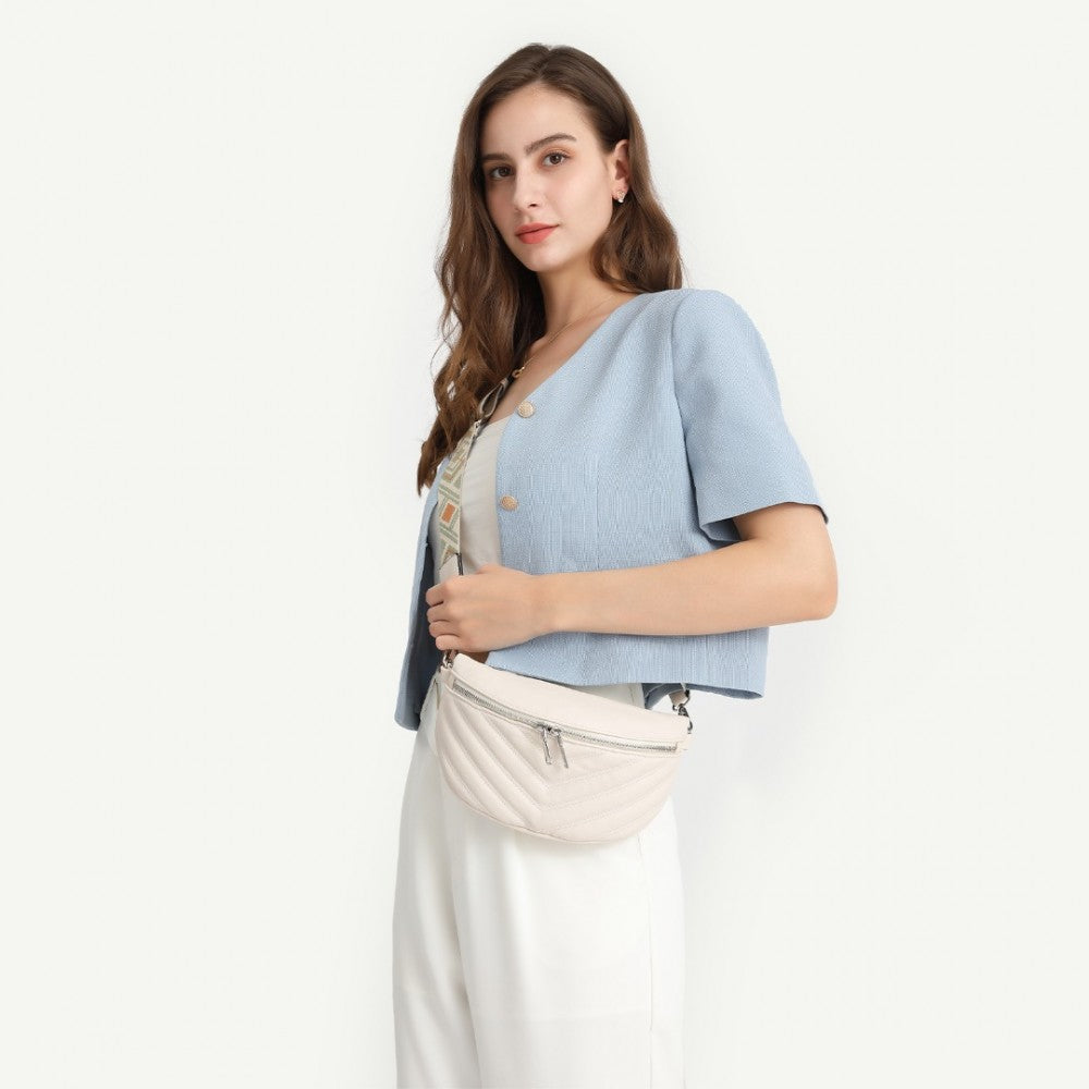 Small Crossbody Leather Quilted Shoulder Bag for Women - Beige