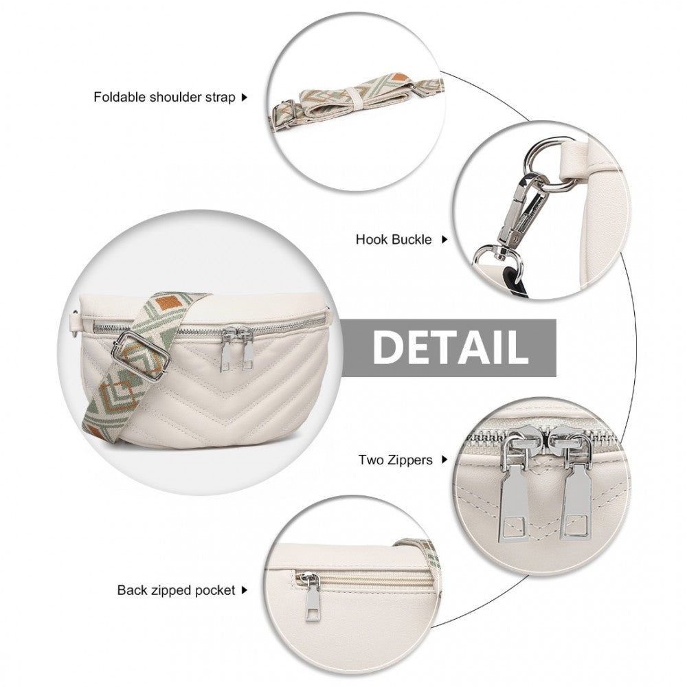 Small Crossbody Leather Quilted Shoulder Bag for Women - Beige
