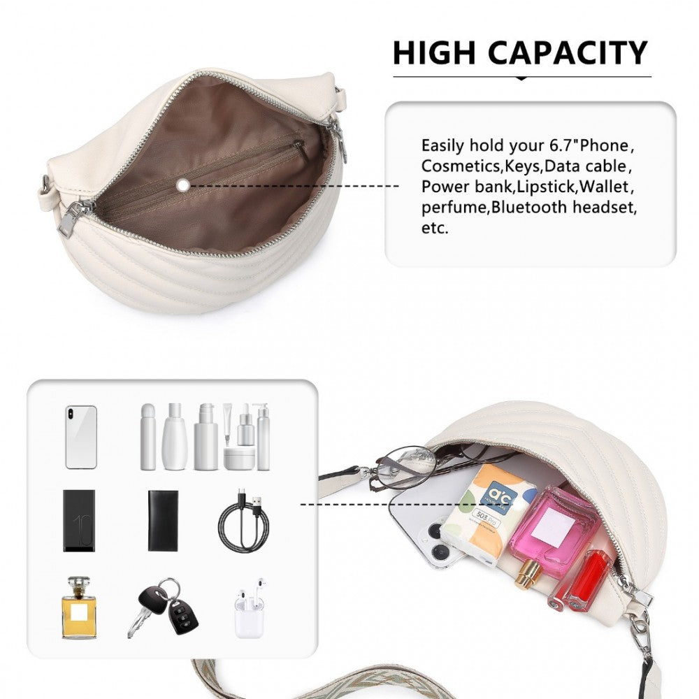 Small Crossbody Leather Quilted Shoulder Bag for Women - Beige